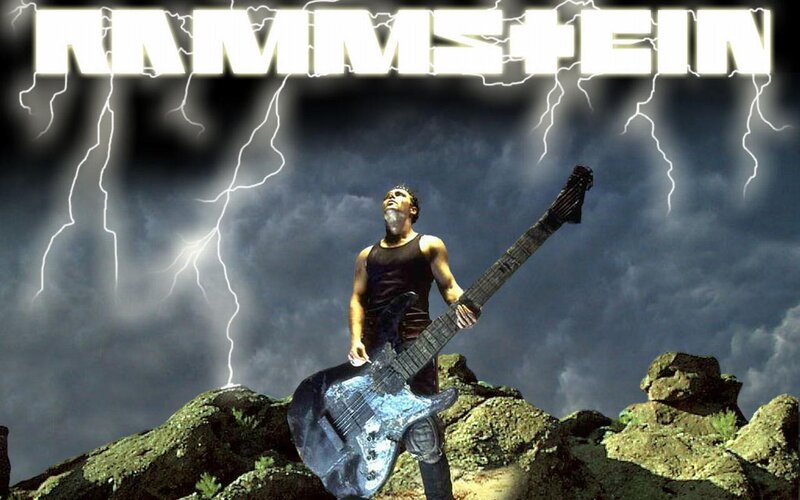 Rammstein guitarist on rocky terrain