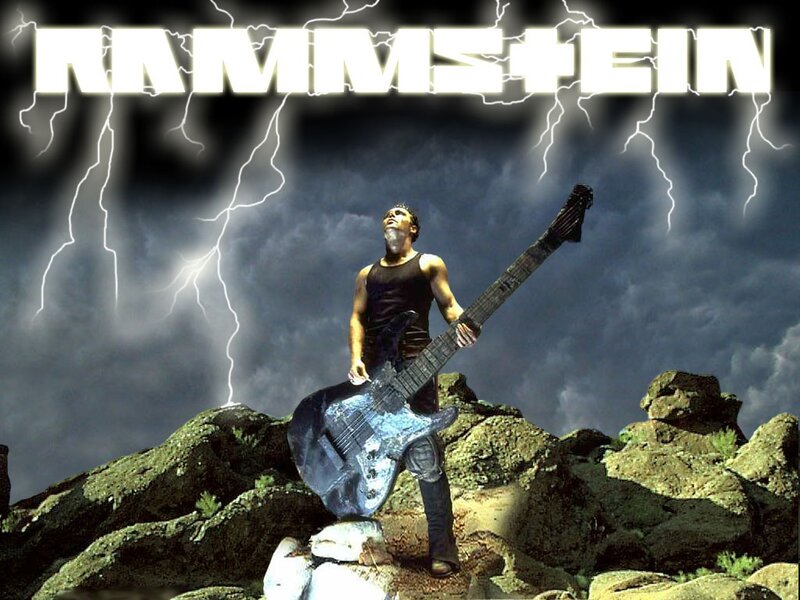 Rammstein guitarist on rocky terrain