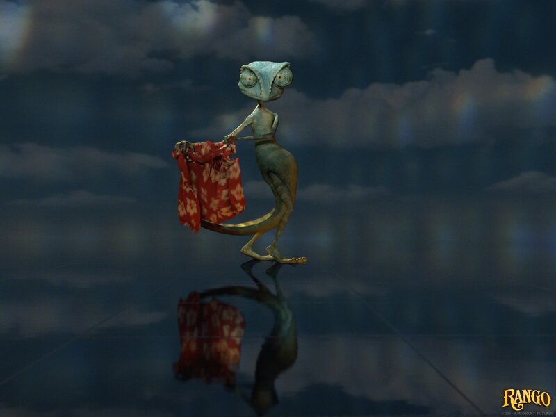 Rango character holding clothes