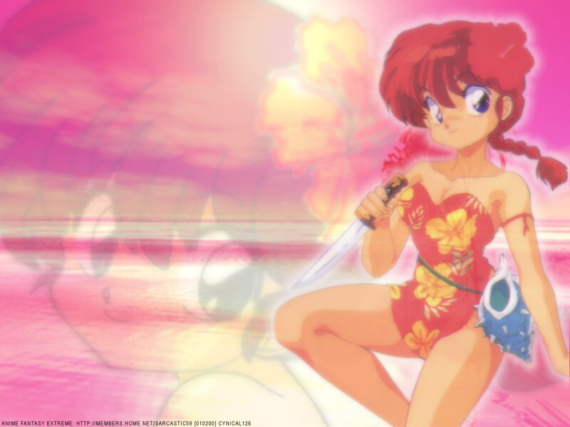 Ranma in a floral swimsuit