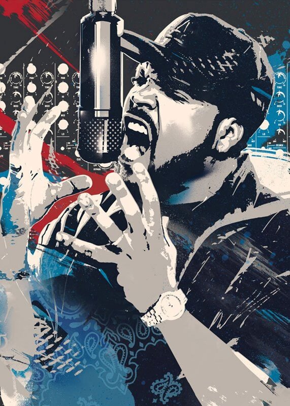 rapper singing into microphone
