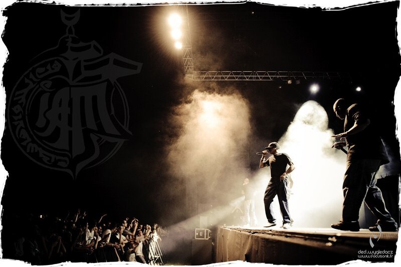 Rappers performing on stage