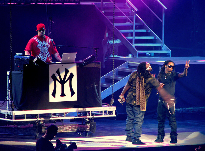 Rappers performing on stage