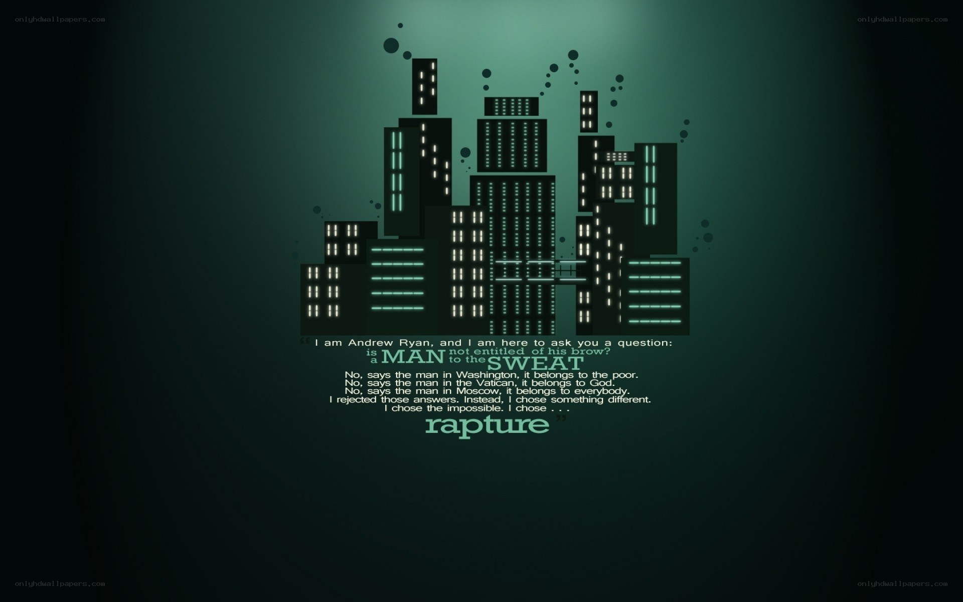Rapture text on cityscape