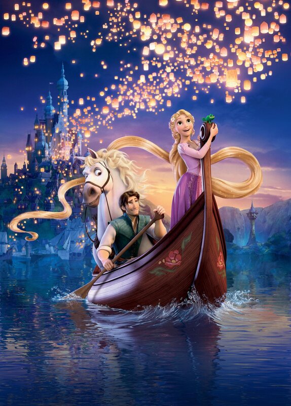 Rapunzel and Flynn in a boat