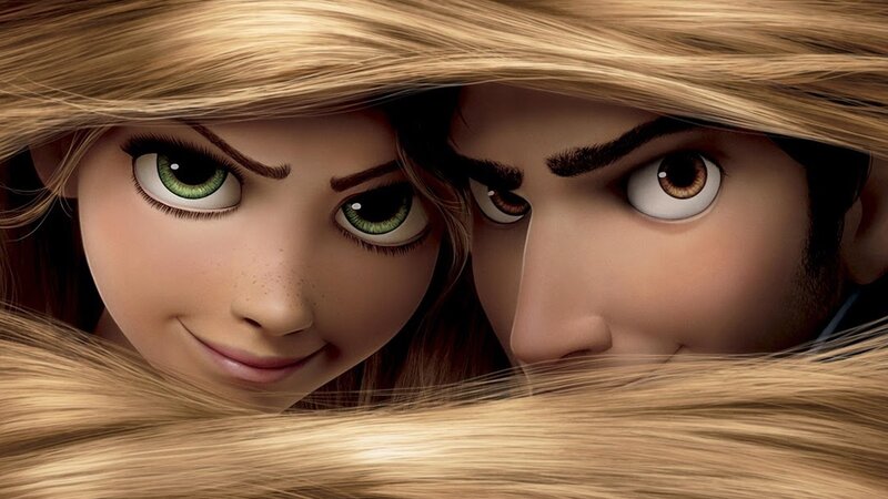 Rapunzel and Flynn in hair