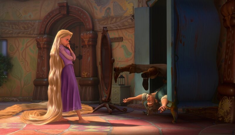 Rapunzel and Flynn in the tower