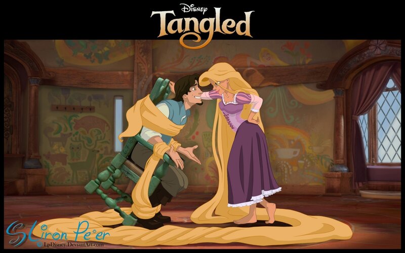 Rapunzel and Flynn in the tower