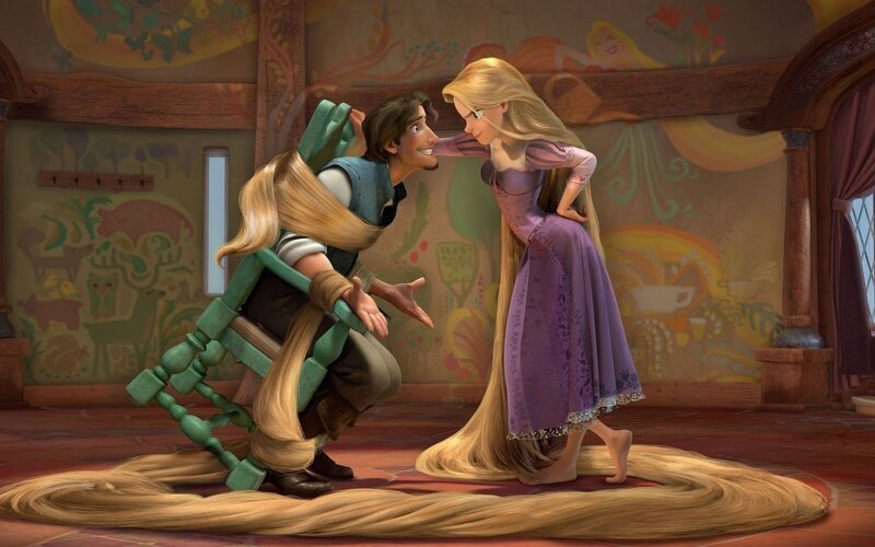 Rapunzel and Flynn in the tower
