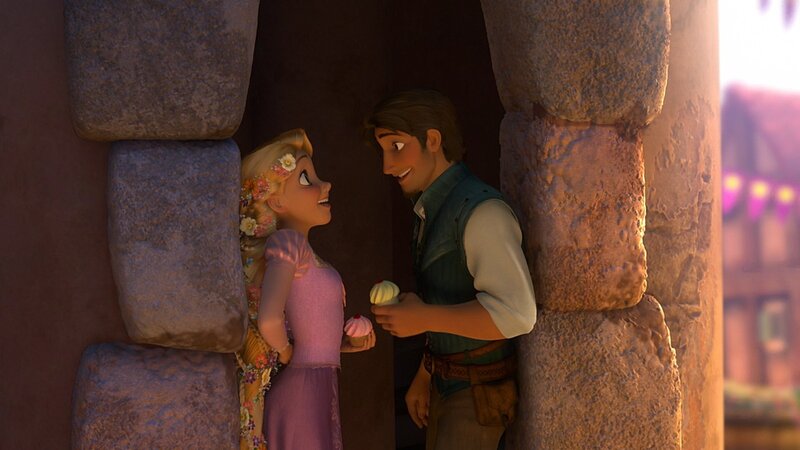 Rapunzel and Flynn sharing cupcakes