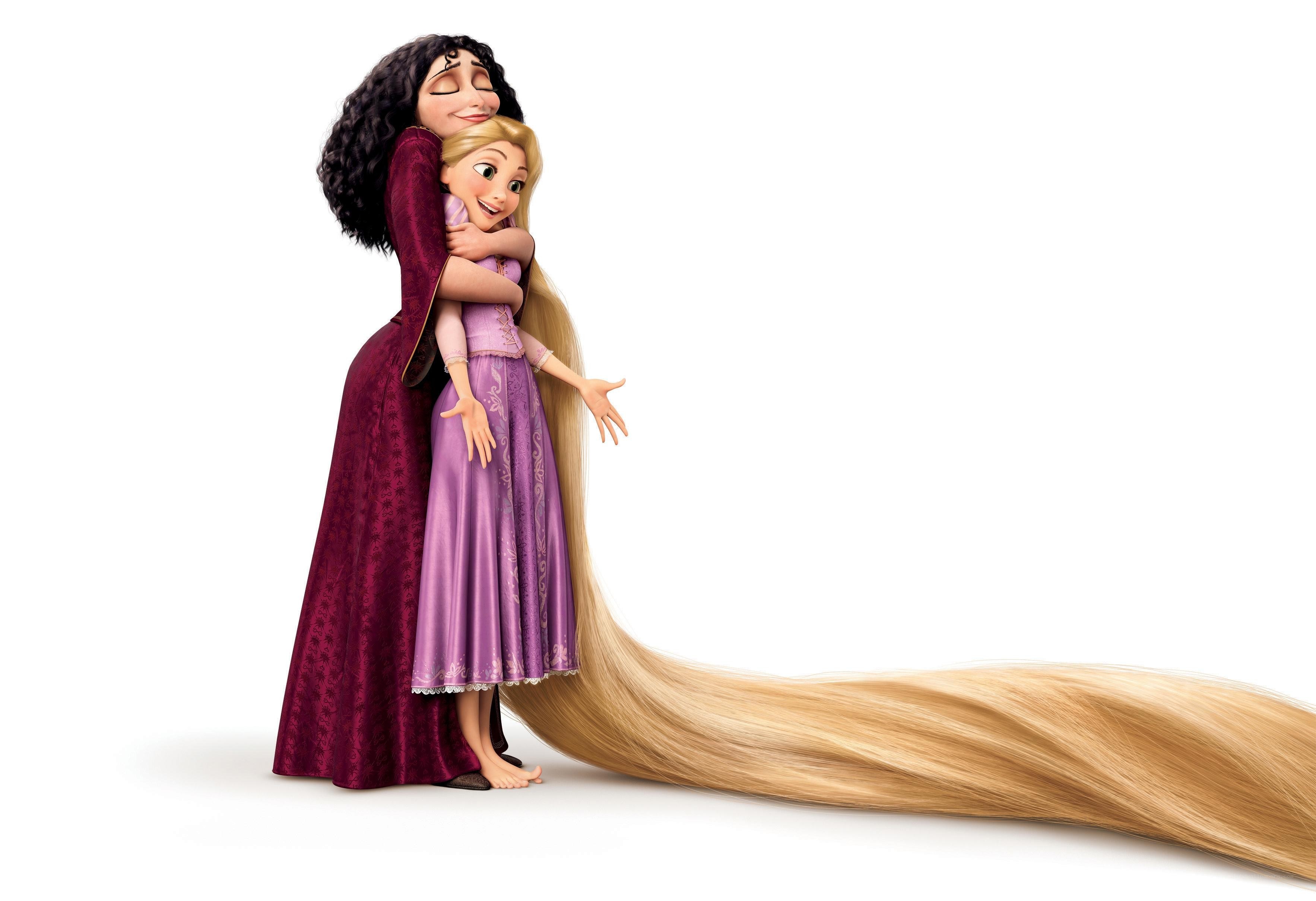Rapunzel and Mother Gothel hugging