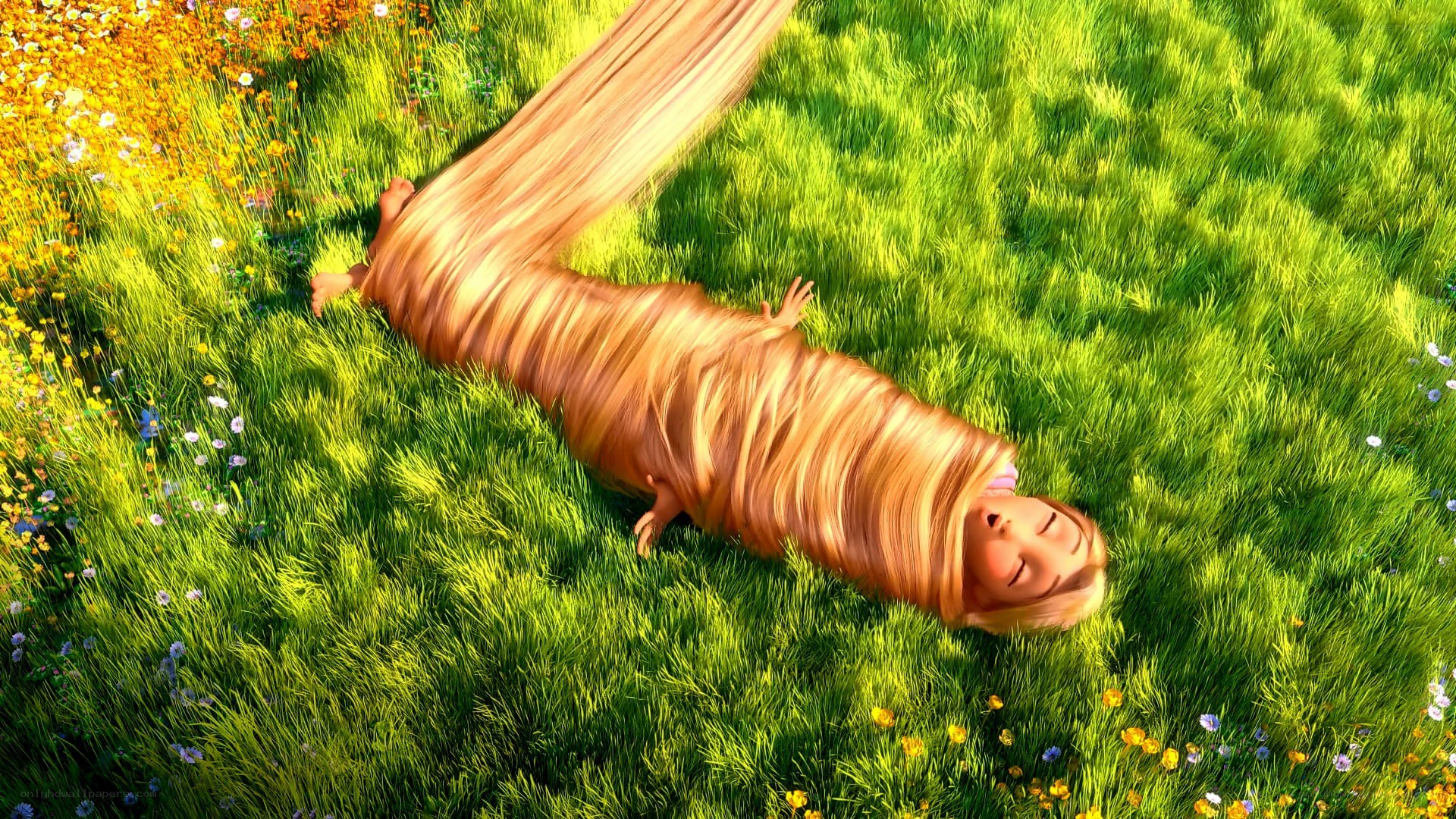 Rapunzel in a sunlit field