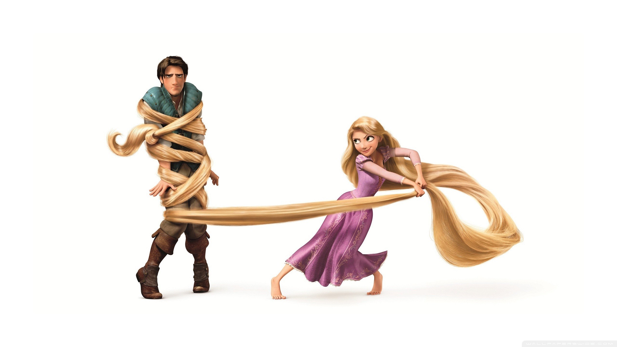 Rapunzel pulling Flynn