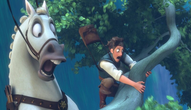 Rapunzel's horse and Flynn in peril