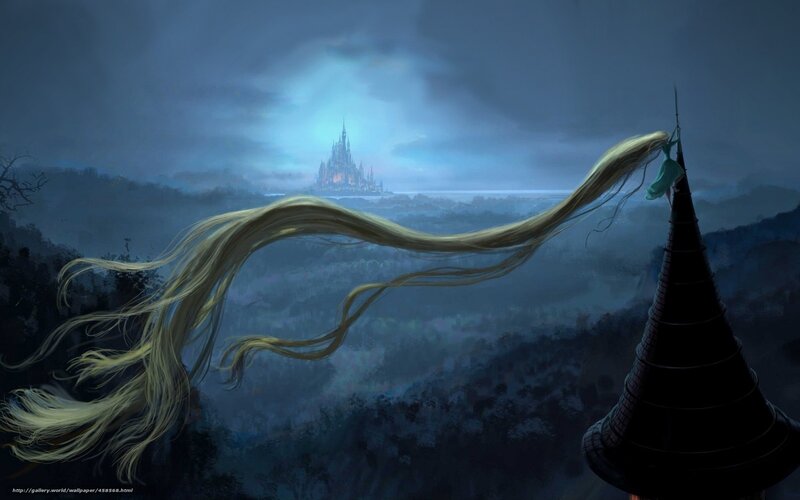 Rapunzel's long hair in the night