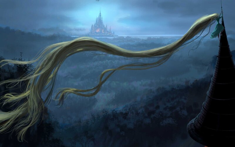 Rapunzel's long hair in the wind
