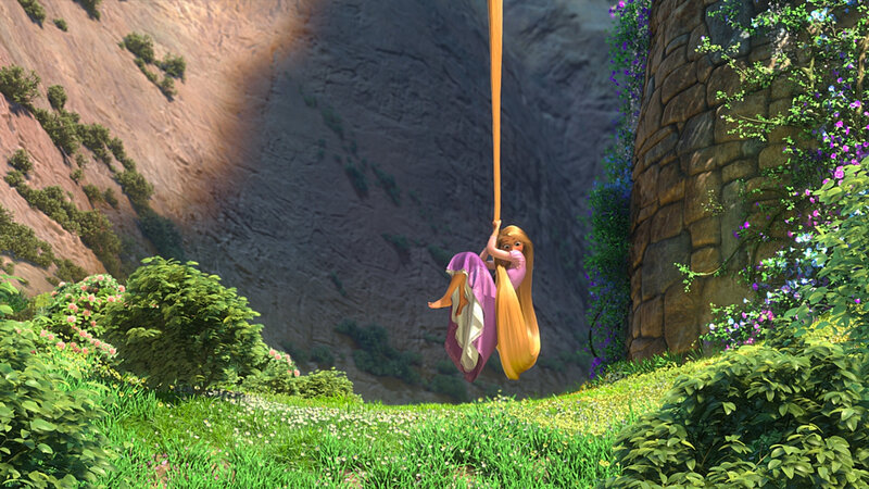Rapunzel swinging on her hair