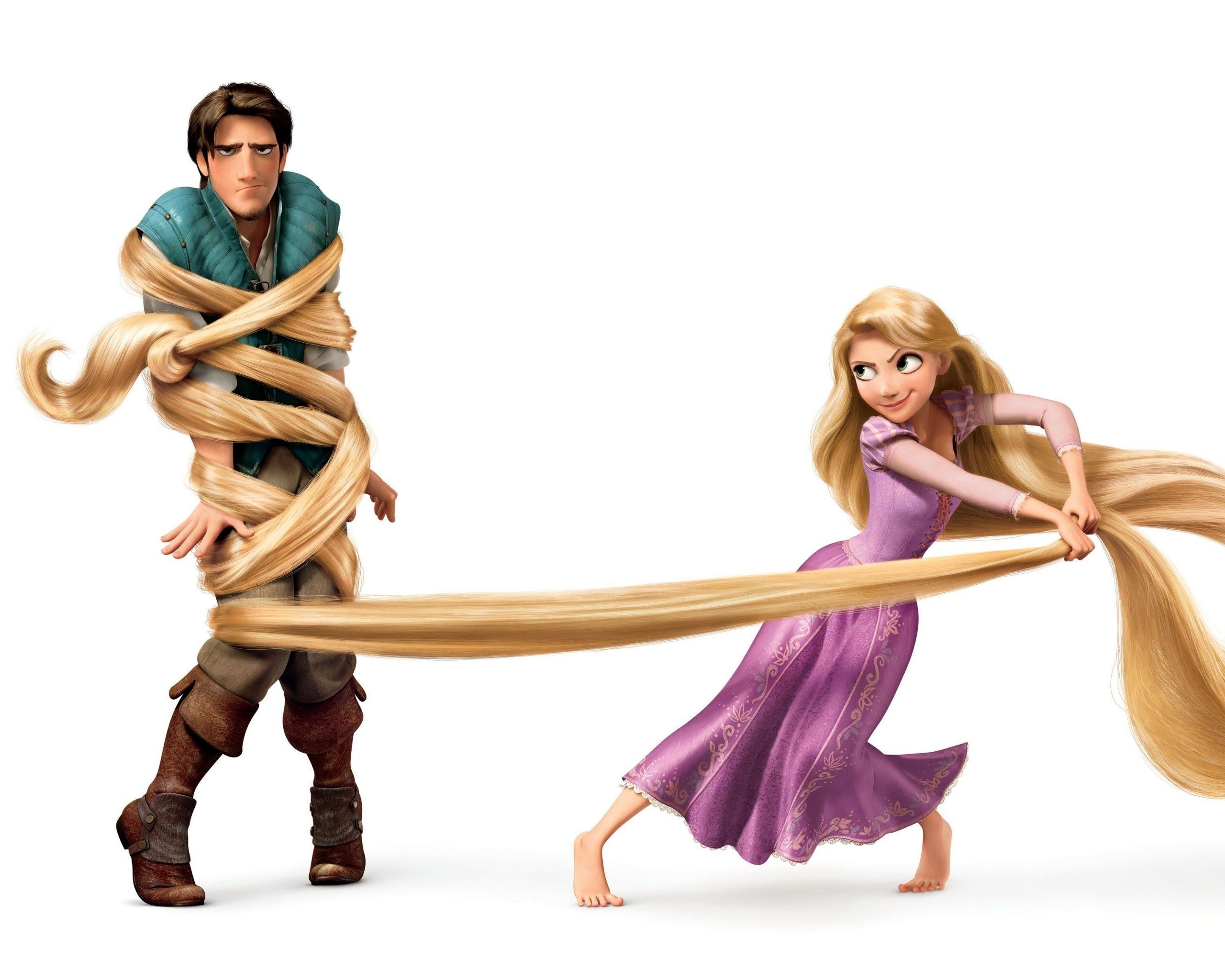 Rapunzel tying up Flynn Rider