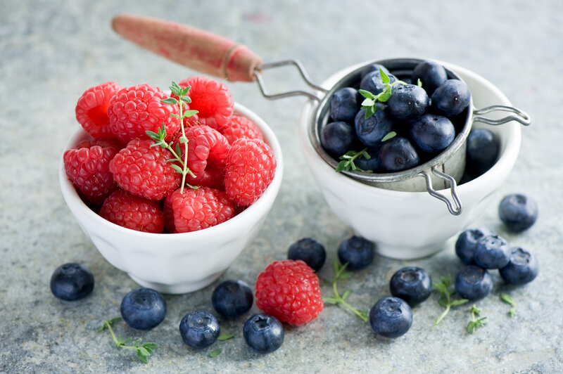 Raspberries and Blueberries — Red