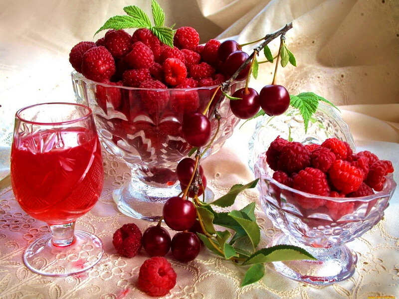 Raspberries and Cherries — Red