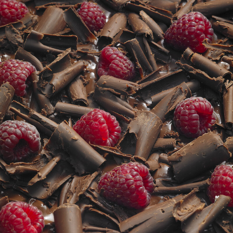 Raspberries and Chocolate — Red, Rich, Photograph, Chocolate Shavings