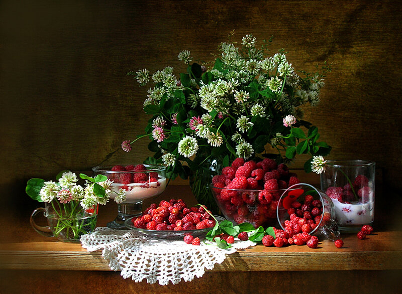 Raspberries and Flowers