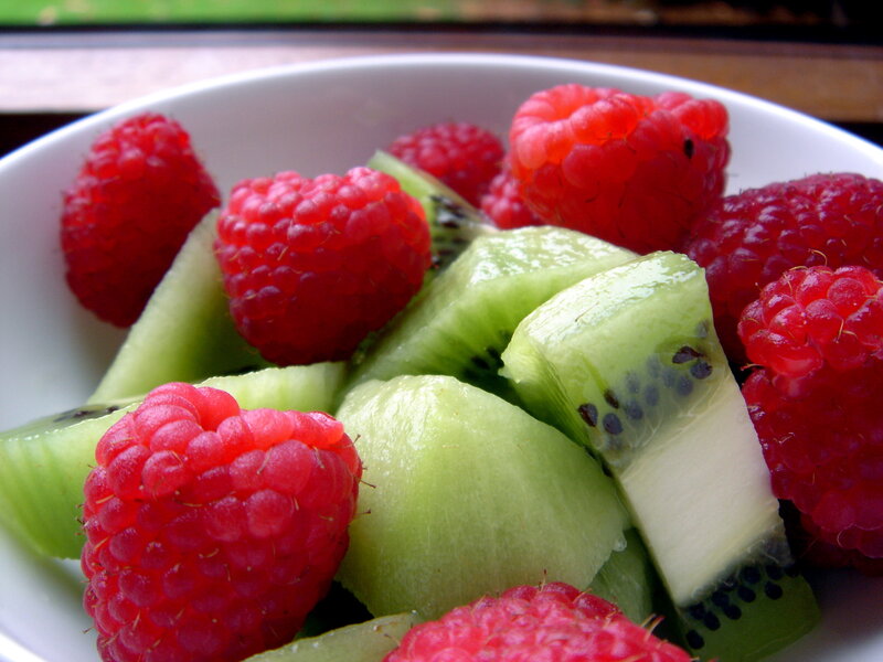 raspberries and kiwi fruit