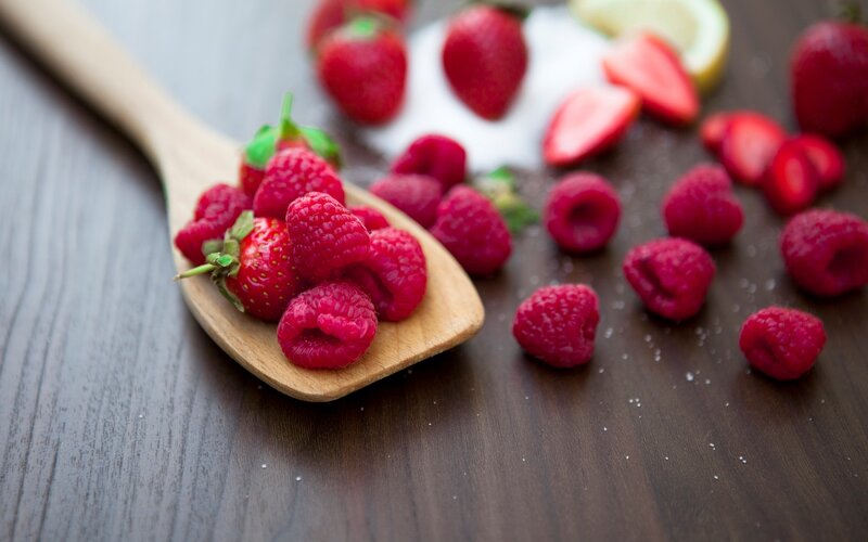 Raspberries and Strawberries — Red