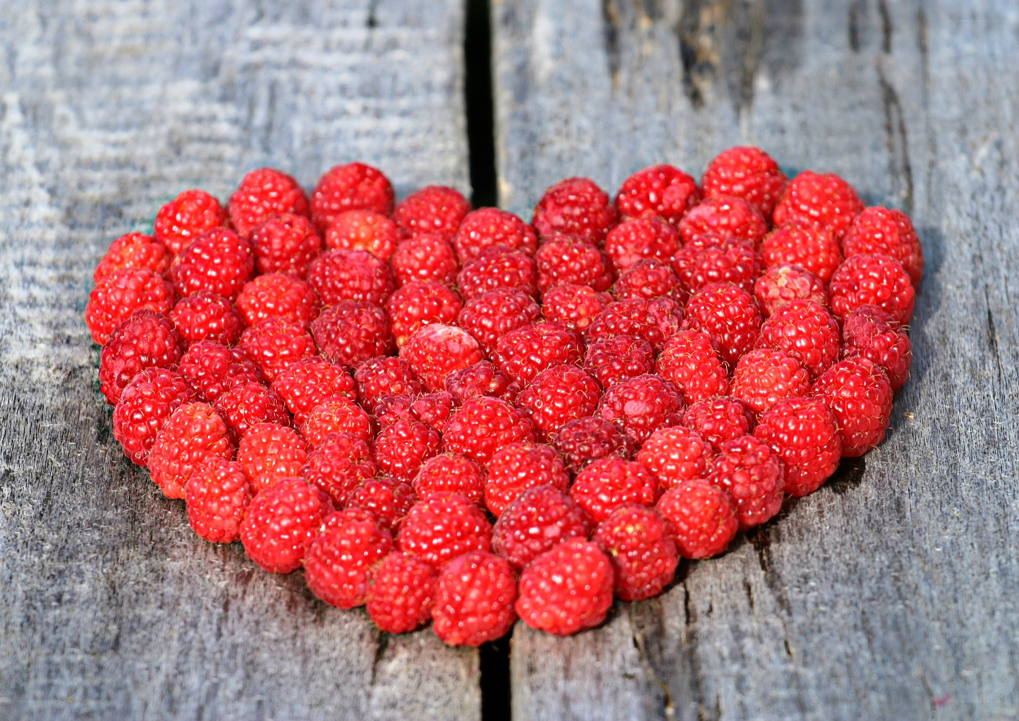 Raspberries arranged in a heart