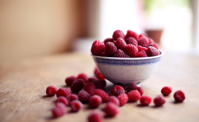 Raspberries in a Bowl — Red, Calm, Morning