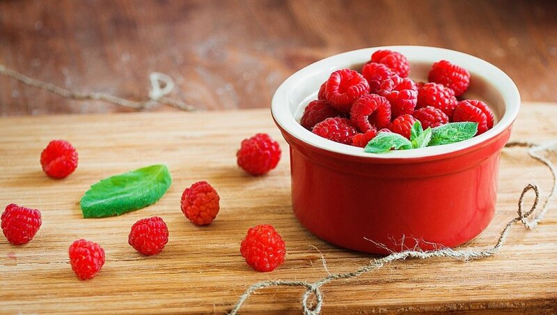 Raspberries in a Bowl — Red, Calm, Photograph