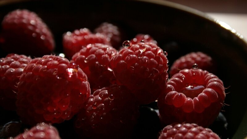 Raspberries in a Bowl — Red, Dramatic