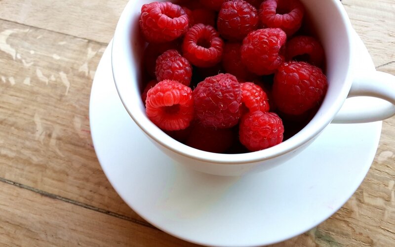 Raspberries in a Cup — Red, Calm, Morning