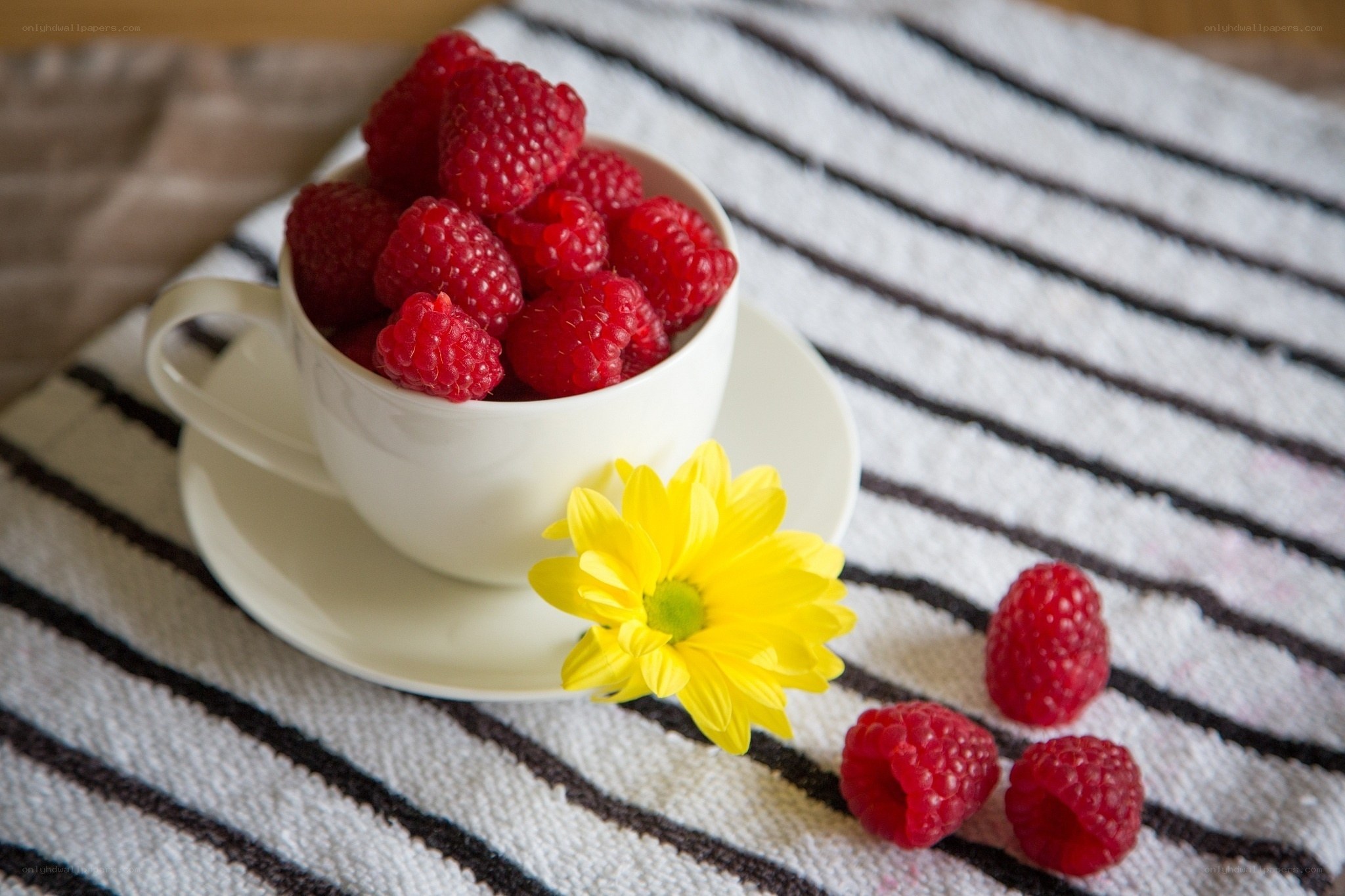 Raspberries in a teacup