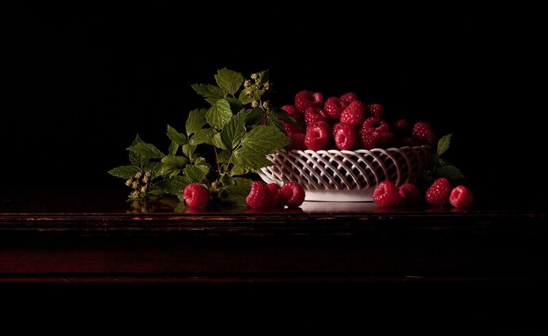 Raspberries in Basket — Red, Dramatic