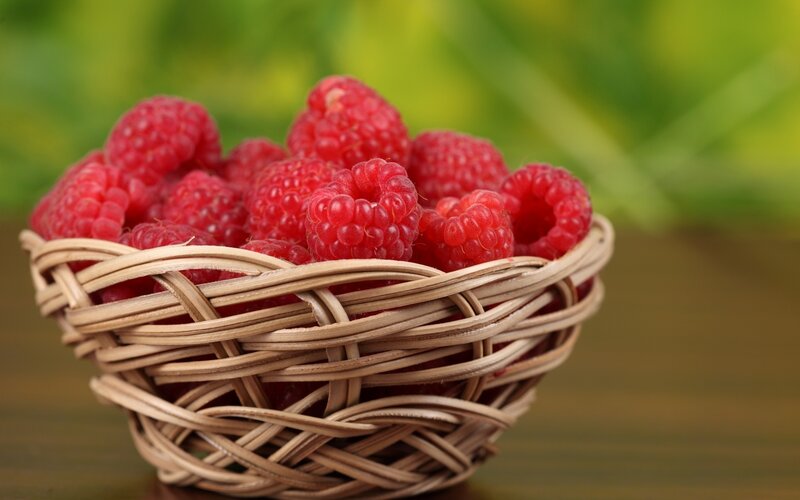 Raspberries in Basket — Red, Natural, Photograph, Fruit