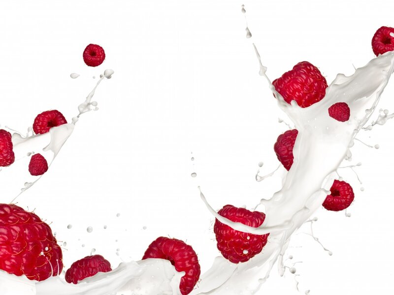Raspberries in Milk Splash — Red