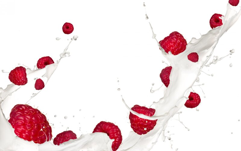 Raspberries in Milk Splash