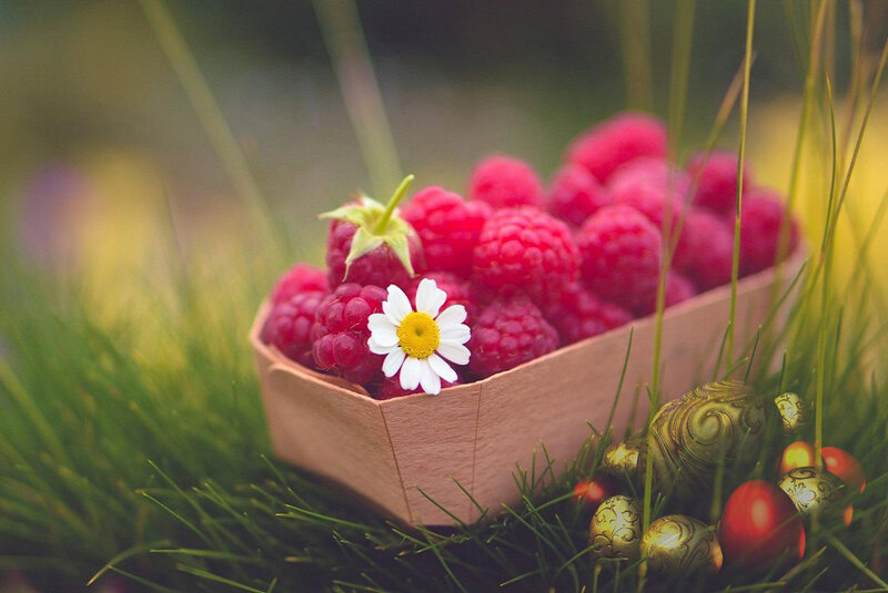 Raspberries in Wooden Box