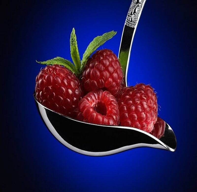 Raspberries on a spoon