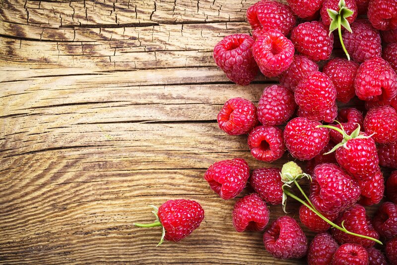 Raspberries on Wood — Red