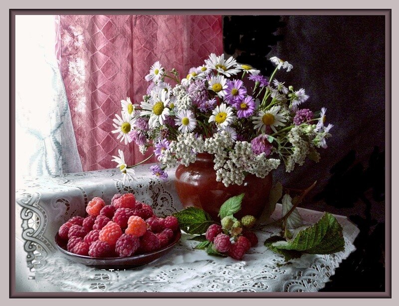Raspberry and Flower Arrangement