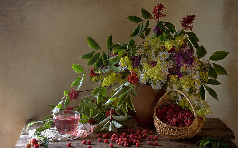 Raspberry Bouquet on Table