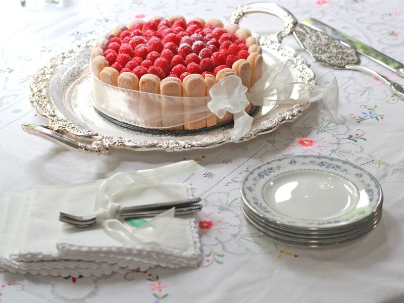 Raspberry Cake on Tray — White