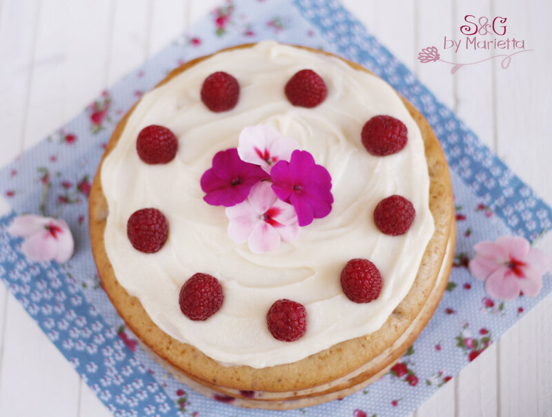 Raspberry Cake with Flowers