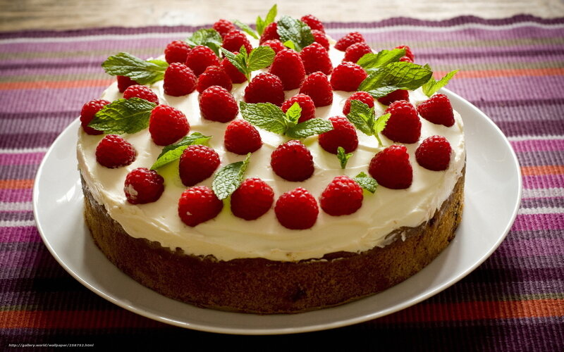 Raspberry Cake with Mint — White, Appetizing
