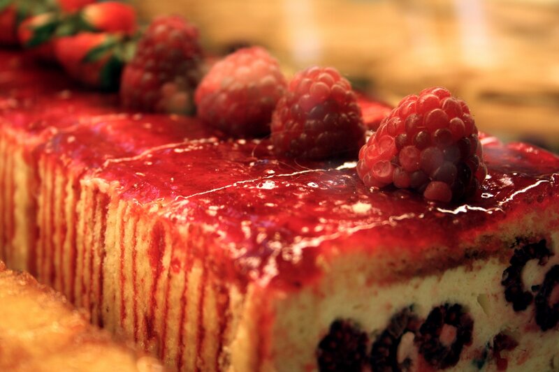 Raspberry Cheesecake Slice — Red, Appetizing, Photograph, Raspberries, Strawberries