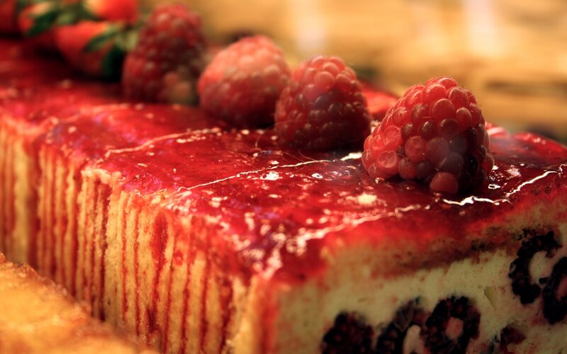 Raspberry Cheesecake Slice — Red, Appetizing, Photograph, Raspberries