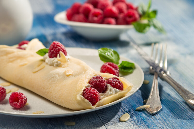 Raspberry Crepe on Plate