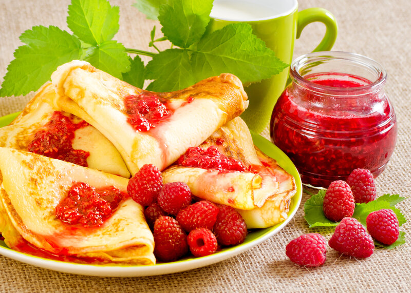 Raspberry Crepes on Plate